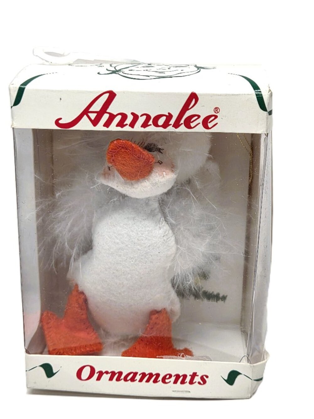 2009 Annalee Ducky Christmas Ornament Duck Santa Plush Felt Feathers White Red